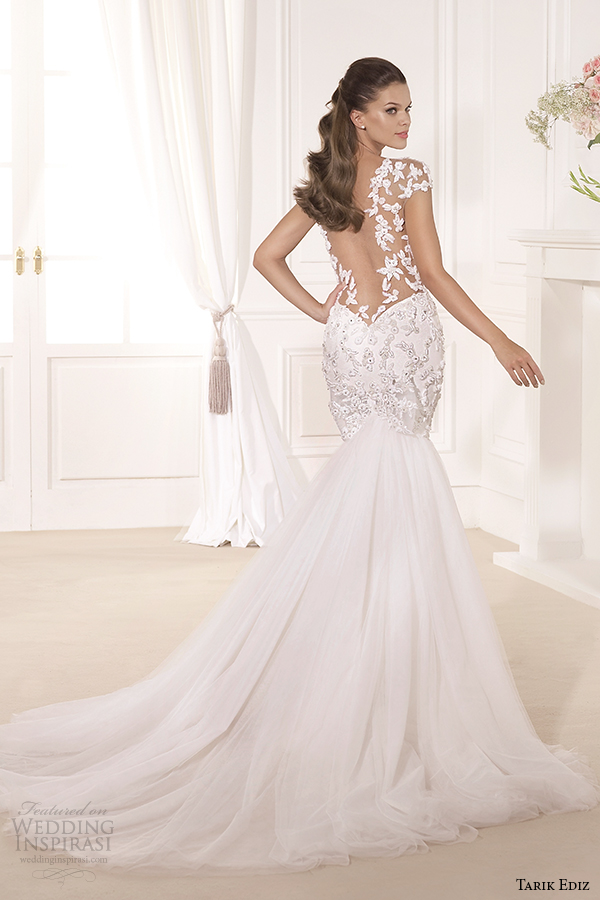 tarik ediz 2014 bridal collection sweetheart cap sleeves fit and flare wedding dress back gardenya g1119