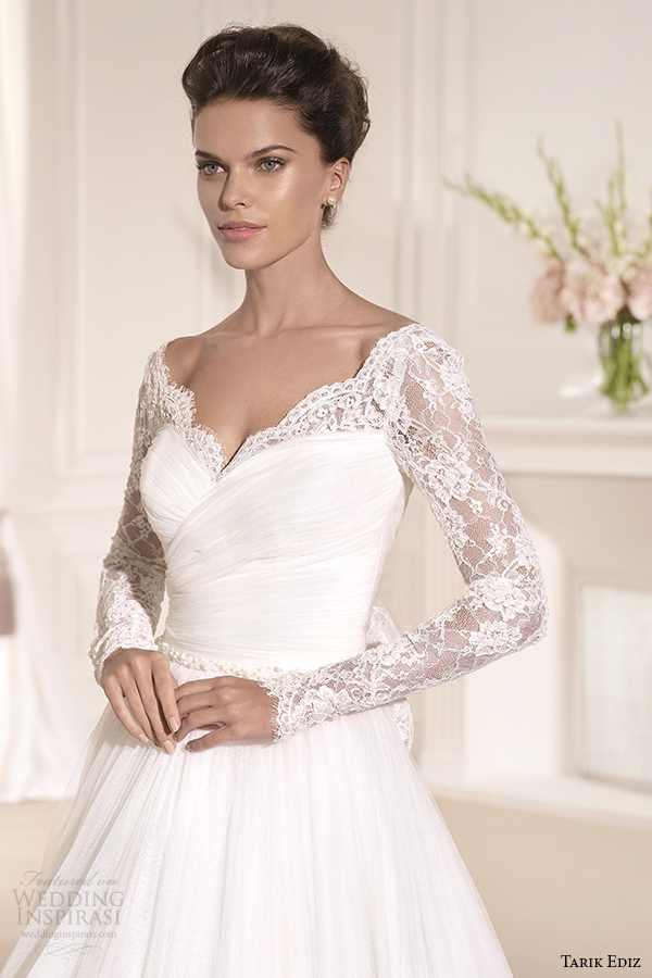 tarik ediz 2014 bridal collection sweetheart long sleeves lace a line wedding dress 1 front zoom gelincik g1110