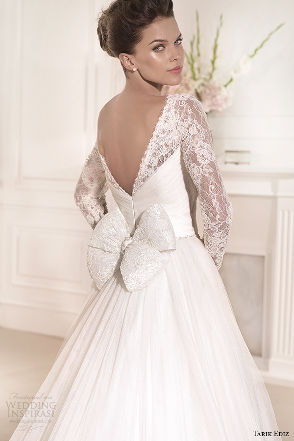 tarik ediz 2014 bridal collection sweetheart long sleeves lace a line wedding dress back zoom gelincik g1110