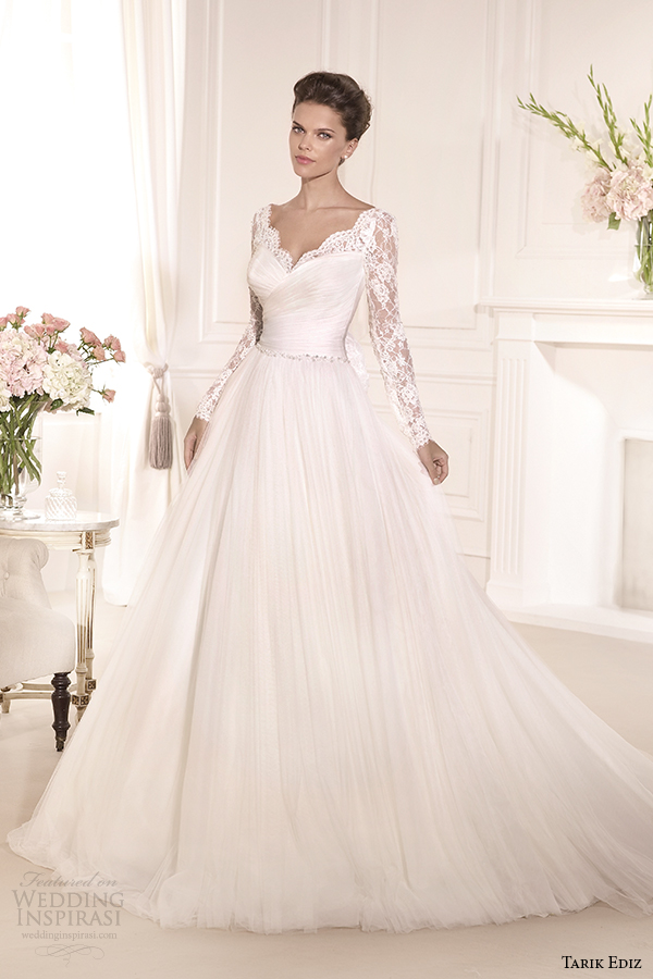 tarik ediz 2014 bridal collection sweetheart long sleeves lace a line wedding dress gelincik g1110