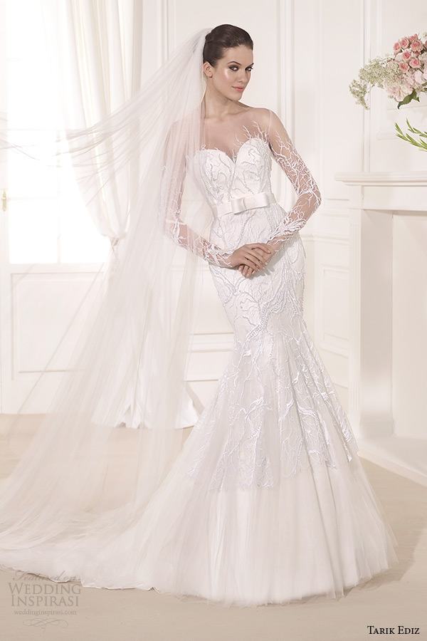 tarik ediz 2014 bridal collection sweetheart neckline long sleeves mermaid wedding dress sarmasik