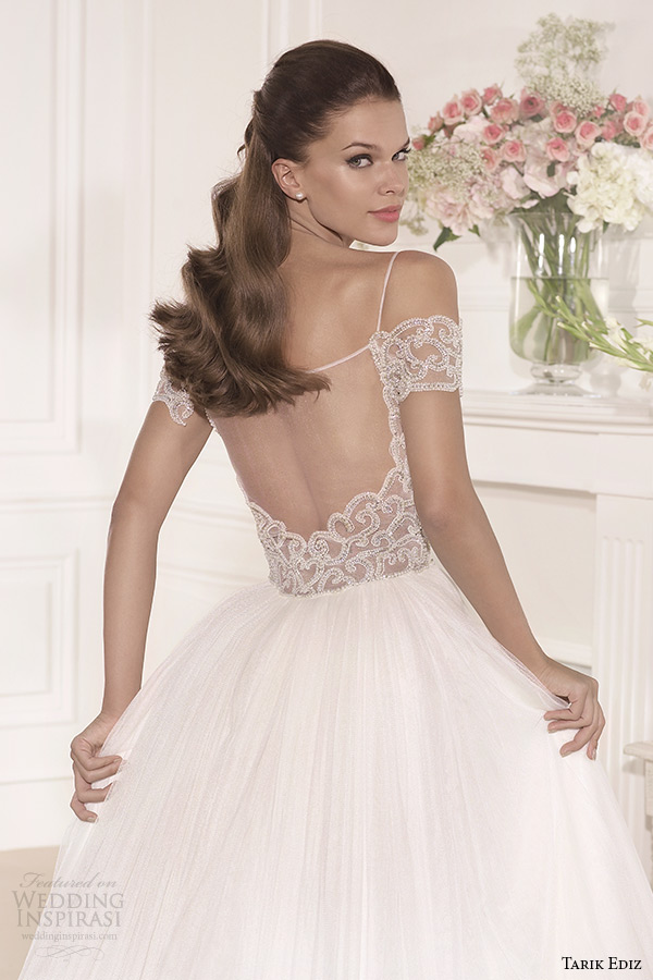 tarik ediz 2014 bridal collection sweetheart neckline off the shoulder a line wedding dress sardunya back zoom 