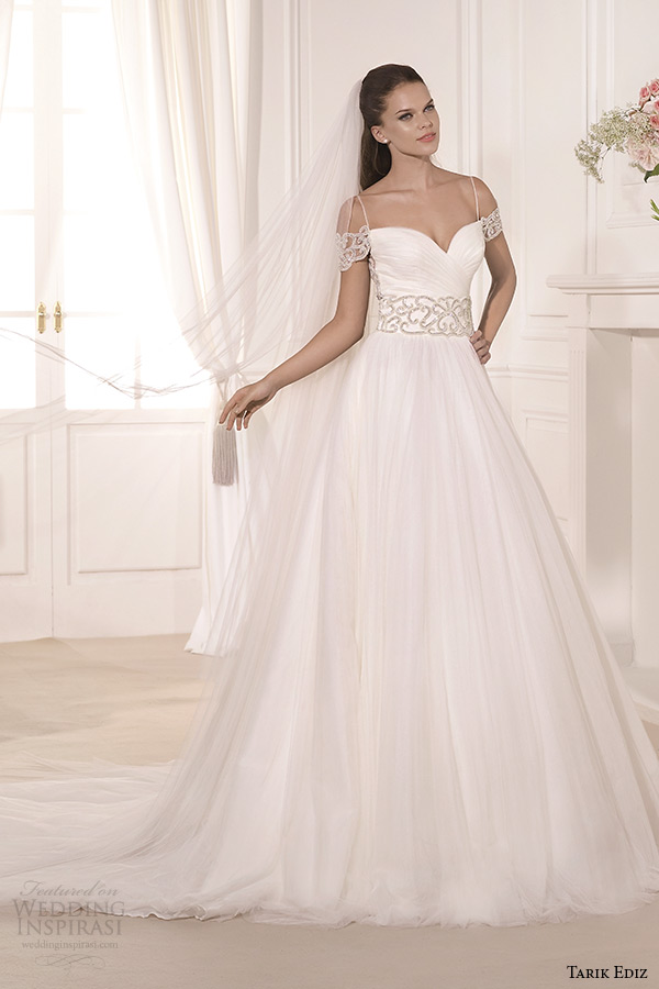 tarik ediz 2014 bridal collection sweetheart neckline off the shoulder a line wedding dress sardunya