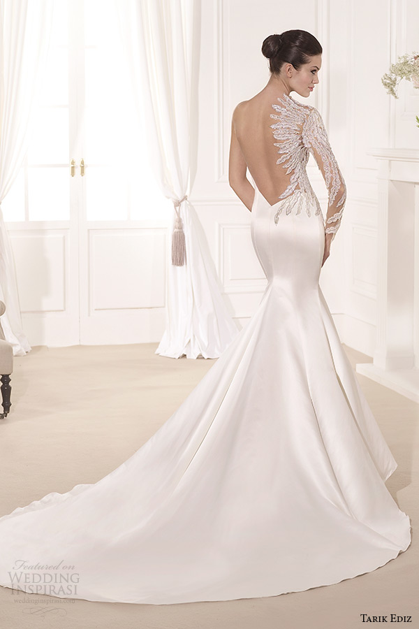 tarik ediz 2014 bridal collection sweetheart neckline single long sleeves mermaid wedding dress yaprak b