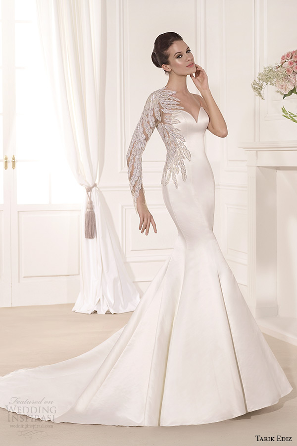 tarik ediz 2014 bridal collection sweetheart neckline single long sleeves mermaid wedding dress yaprak