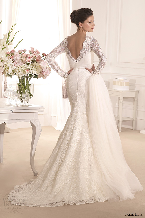 tarik ediz 2014 bridal collection v neck long sleeves trumpet wedding dress lavanta back