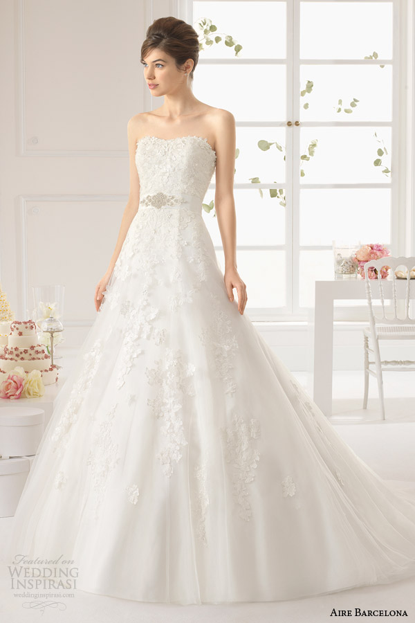 aire barcelona wedding dresses 2015 aura strapless gown crystal sash