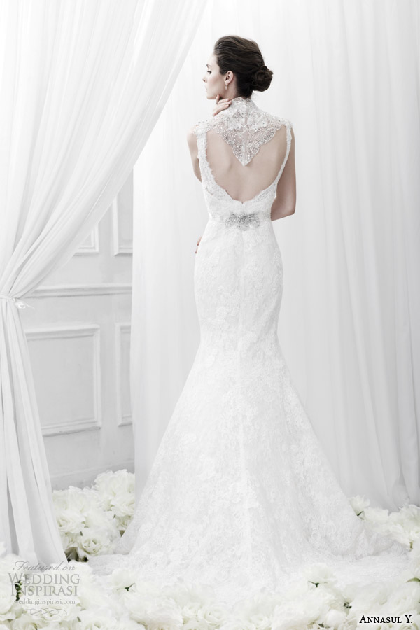 annasul y bridal 2015 lace sheath wedding dress jeweled neckline ay2884b back