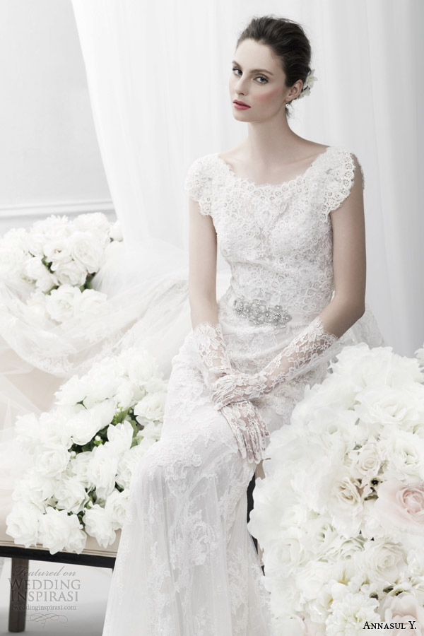 annasul y bridal 2015 lace wedding dress split cap sleeves ay2990b