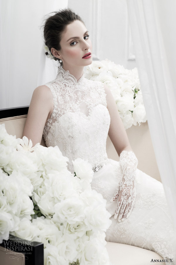 annasul y bridal 2015 sleeveless lace sheath wedding dress high neck mandarin collar ay2870b