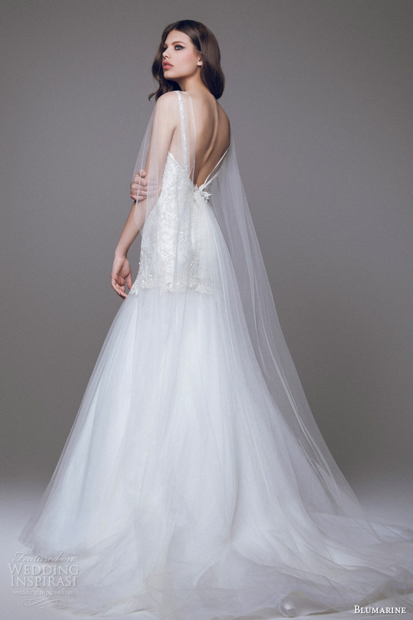 blumarine 2015 bridal wedding dress sheer cape overlay back view