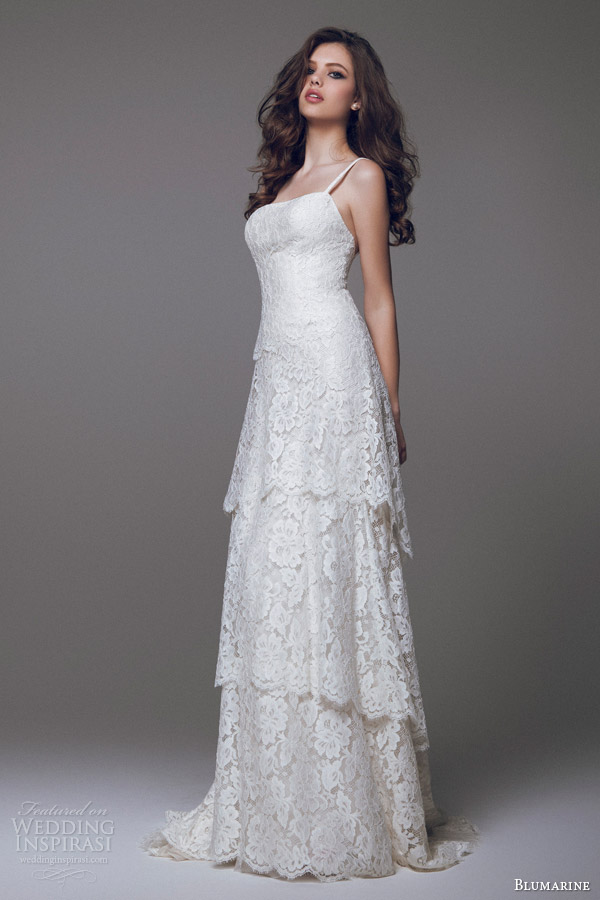 blumarine bridal 2015 tiered lace wedding dress with straps