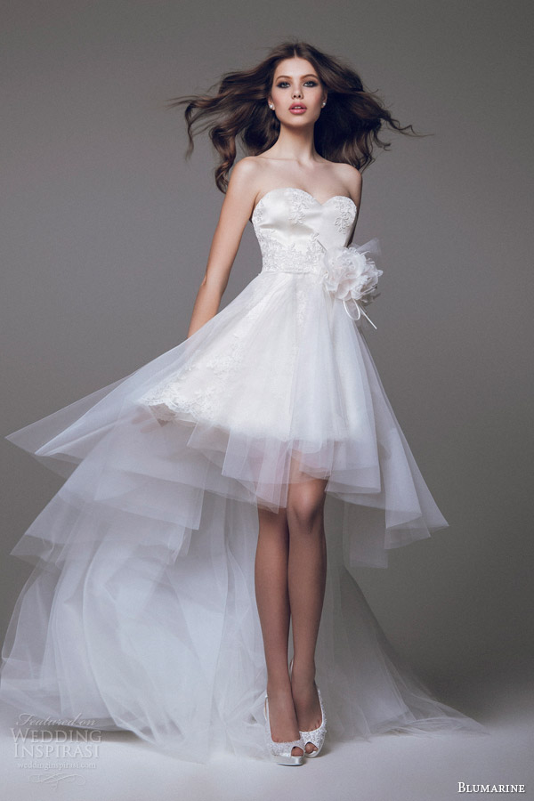 blumarine short wedding dresses 2015 strapless bridal mini dress with train