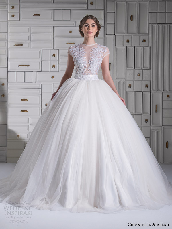 chrystelle atallah spring 2014 illusion cap sleeve princess ball gown wedding dress
