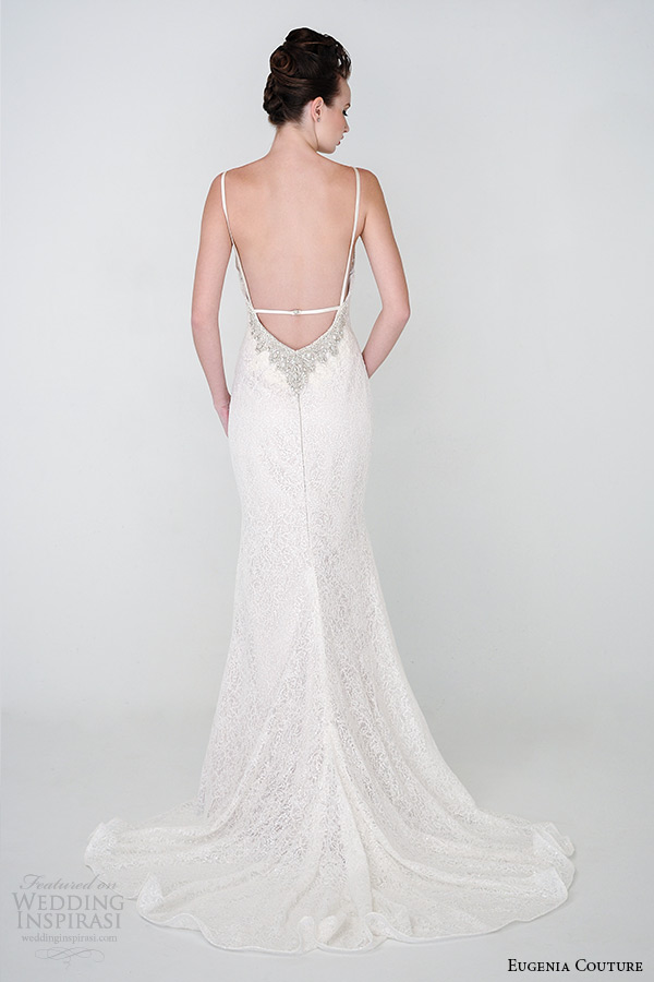 eugenia couture bridal spring 2015 collection lace strap v neck sheath low back wedding dress daphne 3927 back