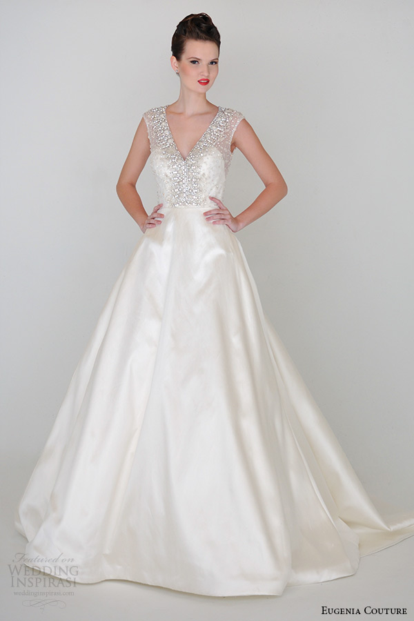 eugenia couture spring 2015 collection v neck low back a line wedding dress alexandra 3934