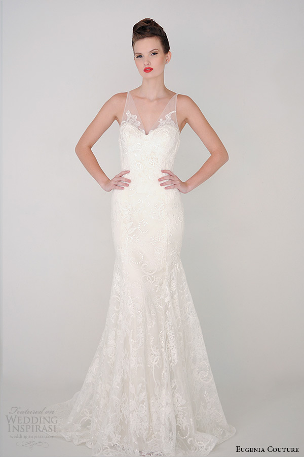 eugenia couture spring 2015 collection v neck sheer strap sheath wedding dress aria 3926