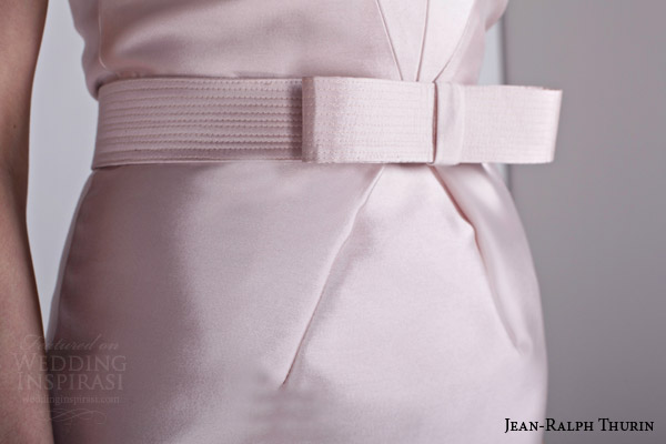 jean ralph thurin bridal spring 2015 johanna short sleeve blush colored wedding dress bow detail