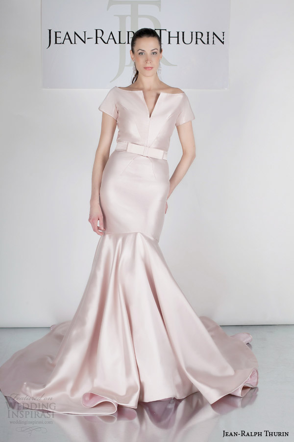 jean ralph thurin bridal spring 2015 johanna short sleeve blush colored wedding dress