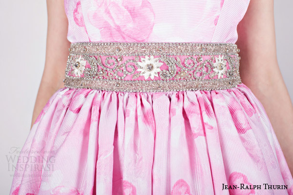 jean ralph thurin bridal spring 2015 katouchka sleeveless print colored pink sleeveless wedding dress crystal belt detail