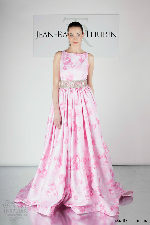 jean ralph thurin bridal spring 2015 katouchka sleeveless print colored pink sleeveless wedding dress