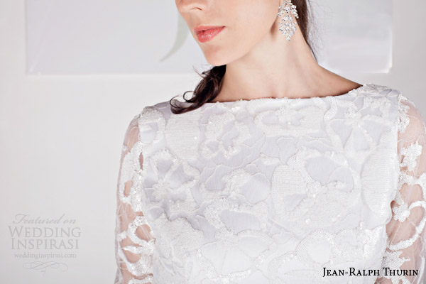 jean ralph thurin bridal spring 2015 ralfie long sleeve wedding dress bateau neckline bodice detail