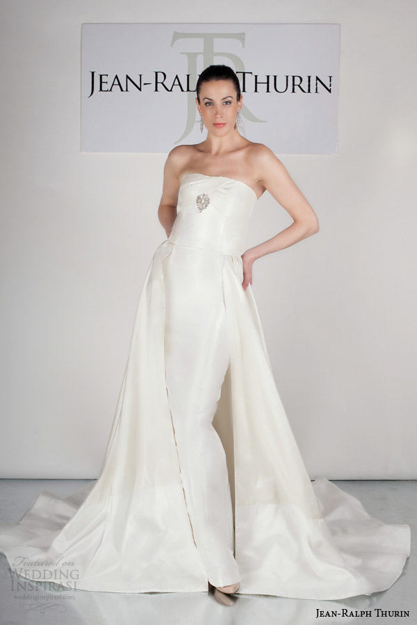 jean ralph thurin bridal spring 2015 ranae strapless column wedding dress overskirt