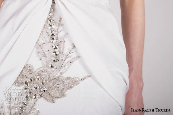 jean ralph thurin bridal spring 2015 renata stapless wedding dress crystal detail close up