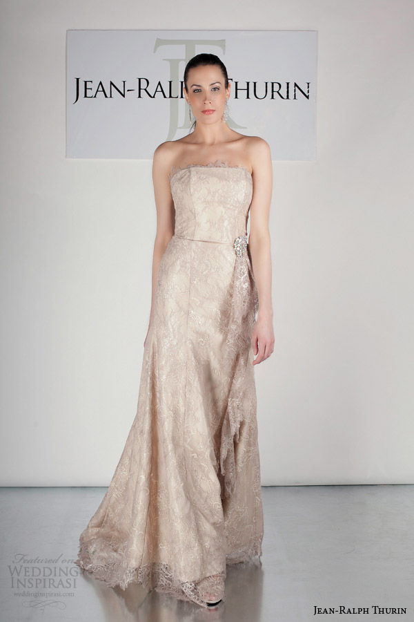 jean ralph thurin bridal spring 2015 riva strapless colored lace wedding dress