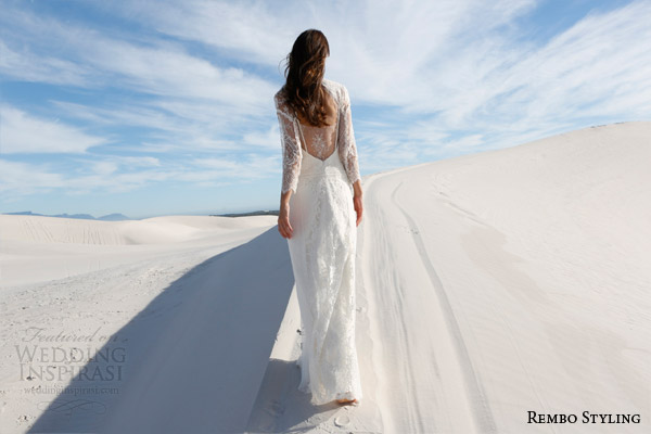 rembo styling bridal 2015 imma v neck wedding dress long illusion sleeves back view