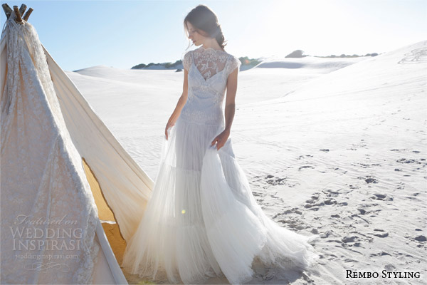 rembo styling bridal 2015 margot wedding dress illusion neckline lace cap sleeves