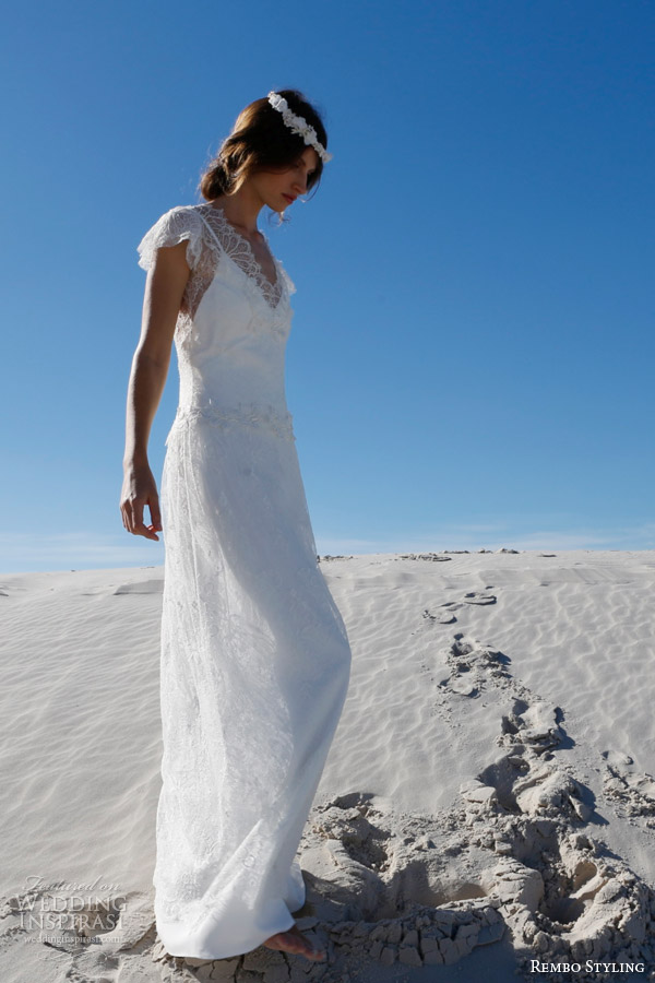 rembo styling bridal 2015 yaelle wedding dress illusion v neckline cap sleeves side view