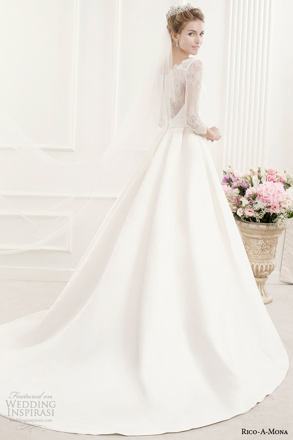rico a mona bridal illusion long sleeve princess ball gown wedding dress back view