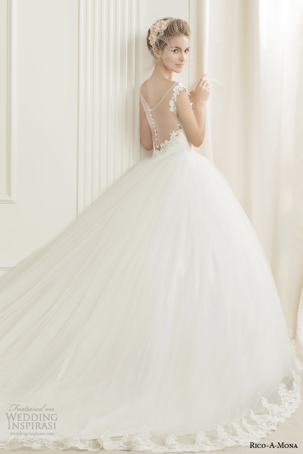 rico a mona demure wedding dress with illusion neckline back view