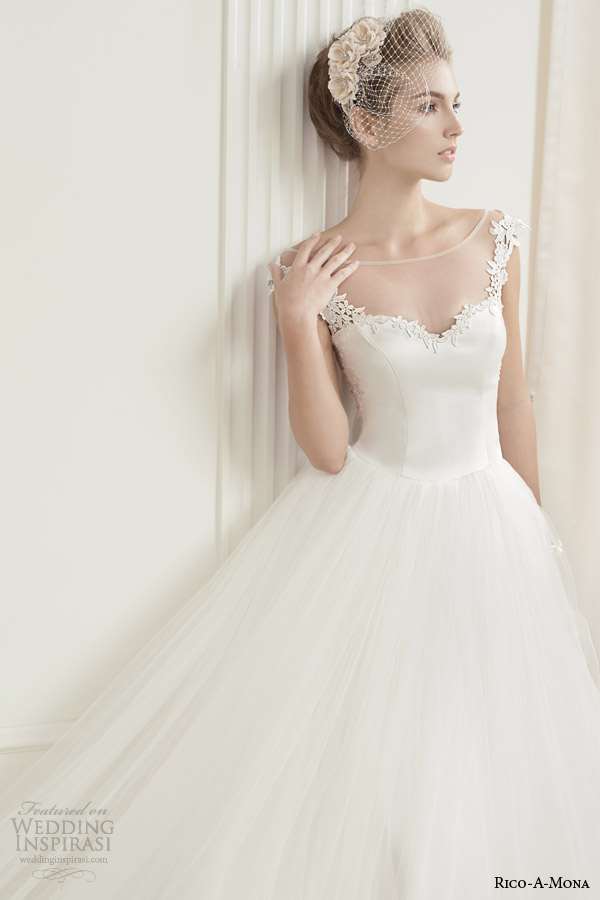 rico a mona demure wedding dress with illusion neckline