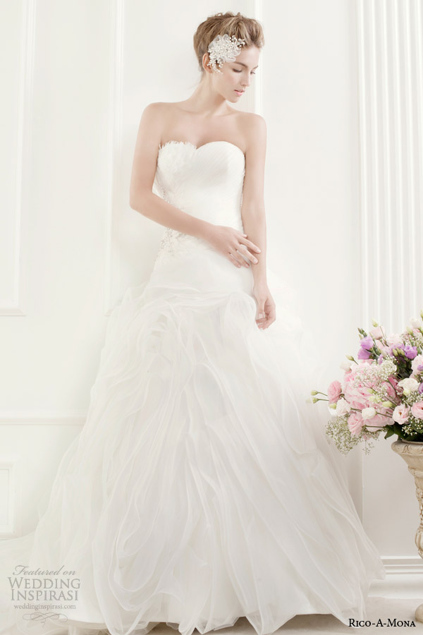 rico a mona strapless wedding dress with flange skirt