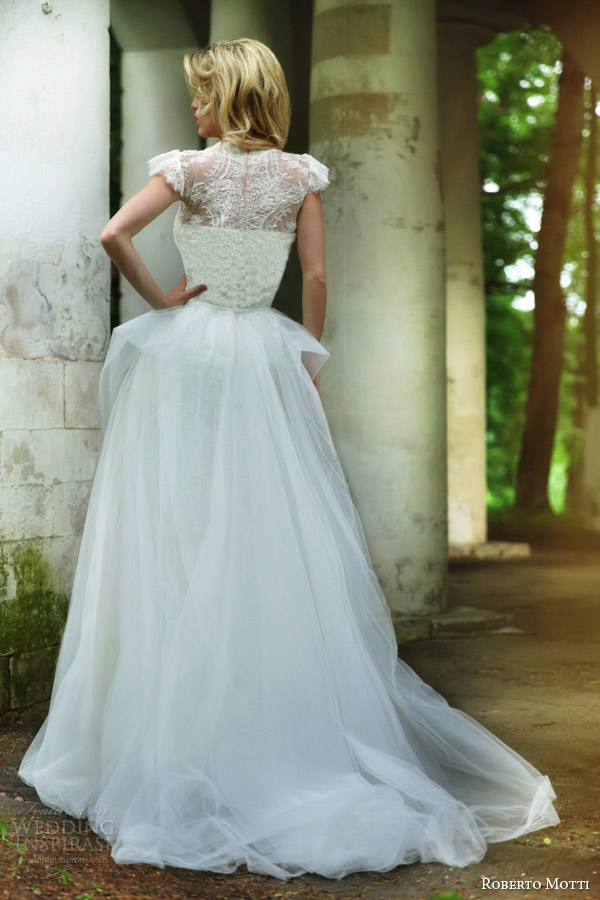 roberto motti 2015 carolina wedding dress gathered skirt lace bodice sleeves back view