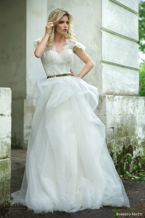 roberto motti 2015 carolina wedding dress gathered skirt lace bodice sleeves
