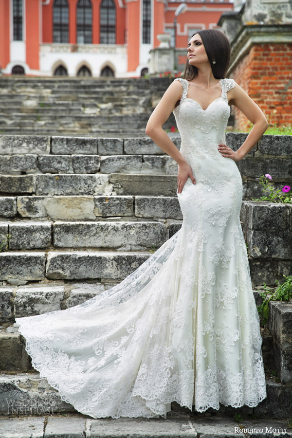 roberto motti 2015 monica cap sleeve mermaid wedding dress lace