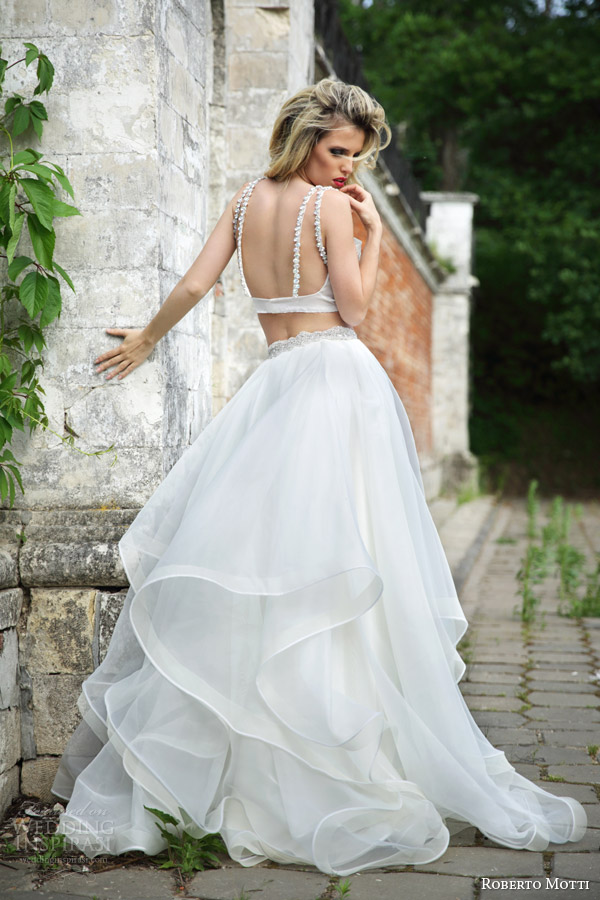 roberto motti bridal 2015 adel crop top wedding dress ball gown skirt back view