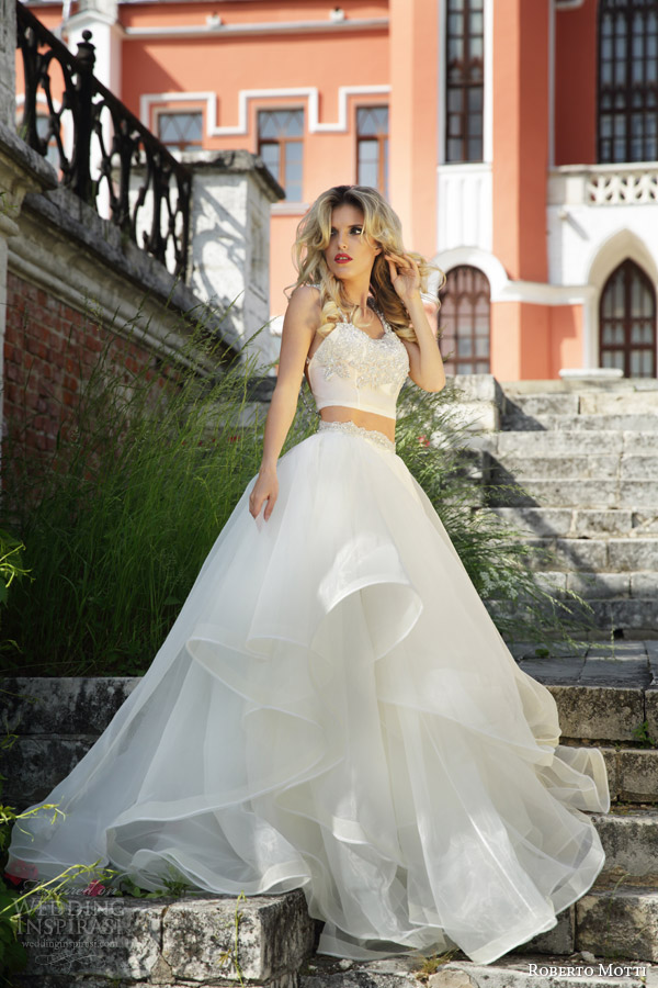 roberto motti bridal 2015 adel crop top wedding dress ball gown skirt