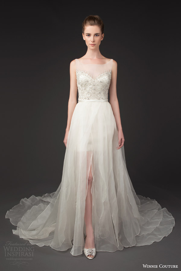 winnie couture bridal 2014 diamond label 3190 deidra sleeveless wedding dress illusion neckline