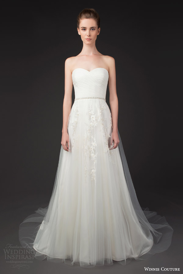 winnie couture wedding dresses 2014 diamond label 3205 valerie strapless gown sheer overlay skirt