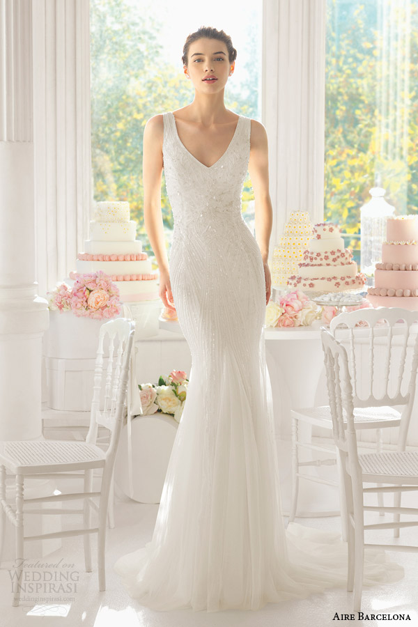 aire barcelona bridal 2015 ajedrez sleeveless beaded sheath wedding dress