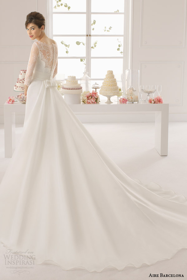 aire barcelona bridal 2015 antonela illusion long sleeve wedding dress back view train