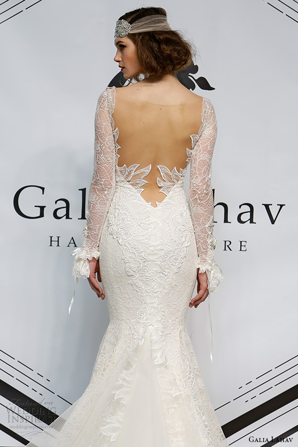 galia lahav fall 2015 bridal bustier long sleeves sheath fit flare low cut back wedding dress style norma back