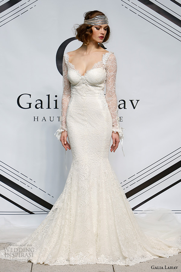 galia lahav fall 2015 bridal bustier long sleeves sheath fit flare low cut back wedding dress style norma