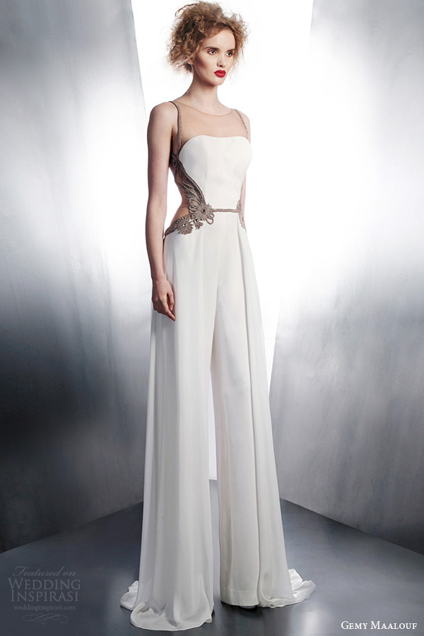 gemy maalouf couture wedding dress winter 2015 sleeveless bridal playsuit style 3866