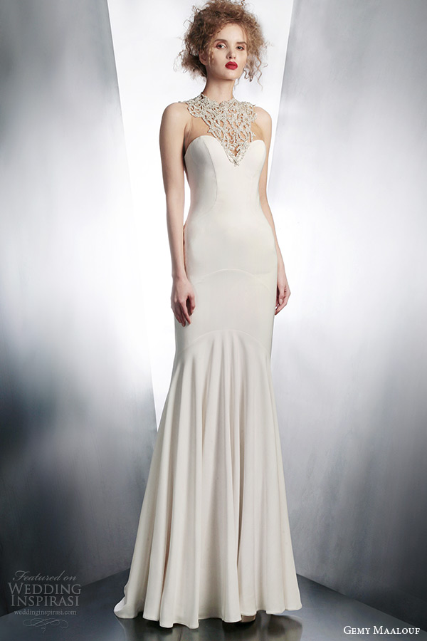 gemy maalouf fall winter 2015 bridal sleeveless wedding dress jeweled neckline style 4136