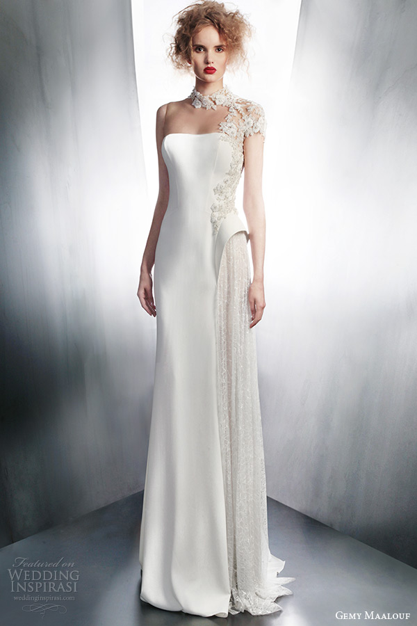 gemy maalouf fall winter 2015 bridal unique wedding dress illusion neckline style 4138